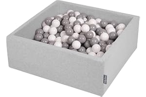 KiddyMoon 90X30cm/200 Balls ∅ 7Cm / 2.75In Square Baby Foam Ball Pit Made In EU, Light Grey:White/Grey