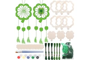 MONCAP 6 Pack St. Patricks Day Dream Catcher Craft Kit for Kids Paint You Own Four Leaf Clover Dream Catcher Ornaments DIY Coloring Wooden Craft for Art Activity St.Patrick's Day Decoration