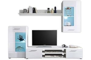 Stella Trading Shot-Juego Completo de Pared para salón, Color Blanco Brillante, Material de Madera, 230 x 190 x 40 cm