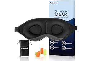 WONSAR Mascherina per Occhi per Dormire, per Donna e Uomo, sagomata 3D, super morbido da notte, 100% Bloccare la Luci, Adatto per viaggi, pisolini, sonno notturno