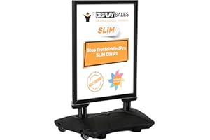 DISPLAY SALES Stop trottoir extérieur WindPro® SLIM | Chevalet trottoir au format DIN A1 | Panneau publicitaire extérieur A1 noir | Utilisable des deux côtés pour 2 affiches