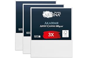Artina Set de 3 Canvas Toile Peinture 50x60 cm – Tableau Peinture Châssis Entoilés en Bois FSC© – Tableau a Peindre Blanche 100% Coton 280g/m² – Toiles à Peindre Stable Akademie