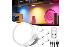 TEDMOS Spot LED Sans Fil Rechargeable RGB, 2400mAh Dimmable Lampe Placard Couleur avce Telecommande Eclairage Vitrine Autocollante Lumiere Cuisine Sous Meuble USB Veilleuse Adhesif pour Armoire Escalier