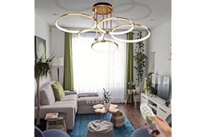 WERSVG Nowoczesna lampa sufitowa LED Możliwość przyciemniania za pomocą pilota Lampa do salonu Sypialnia Lampa sufitowa Złoty pierścień Nadaje się do salonu Kuchnia Korytarz Balkon Jadalnia (5 płomieni)
