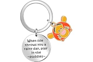 LUXYSODE - When Life Throws You a Rainy Day, Play in The Puddles Keyring - Cute Winne The Pooh Keyring Inspirational Gift for Daughter, Niece, Friend, Girls (Orange Tigger)