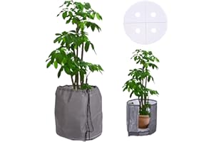 DEWUR Thermo Topfschutz für Pflanzen in Aussenbereichen, doppelt isoliert, Winterschutz für Kübelpflanzen vor Frost und Nässe, mit Drainage (65x70cm, Grau)