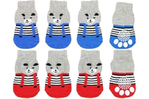 TQPUWT Protectores de Patas para Perros Gatos, 4 Pares Calcetines Perro, Calcetines Antideslizantes para Interiores, Control de tracción para el Uso en Interiores, Ajuste para Perros pequeños