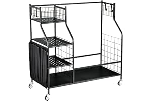 COSTWAY Golf Storage Rack, Extra Large Golf Clubs Bag Stand with Lockable Universal Wheels and Other Golfing Equipment Rack, Golf Garage Organizer