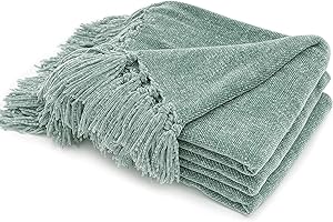 ‎RECYCO RECYCO Wohn und Kuscheldecke Chenille 150x200 mit Fransen, Salbeigrün Weihnachten Decke Sofadecke Couchdecke Wohndecke Flauschig Weich für Sofa Couch Stuhl, Mint Grün