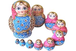 YAKELUS Marchio di Matrioska specializzato, Nesting Dolls Matrioske Bambola Matrioska Russa in 10 Pezzi, Tiglio di Zona frigida, Regalo e Giocattolo