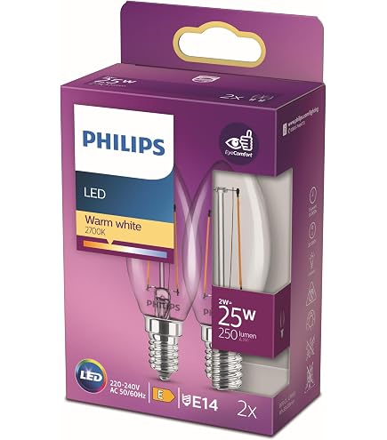 Lot De 6 Ampoules LED Philips T25 - 3.2W (équiv. 25W) - Blanc Chaud 2700K, Douille E14, 250 Lm - Neuf