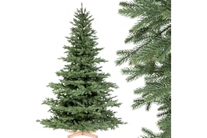 FairyTrees árbol de Navidad Artificial 220cm Alpino Premium con el Soporte de Madera | Árbol Artificial con Elementos realistas Moldeados por inyección | Fabricado en EU