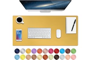 BOUTILON Leder-Schreibtischunterlage,wasserdichte Schreibtischunterlage für Schreibtisch, Schreibtischunterlage für Tastatur und Maus, Leder-Mauspad-Schutz für Büro und Zuhause, 76 * 36.5cm(M Yellow）