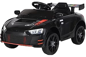 Baroni Toys Macchina Elettrica per Bambini 6V con Telecomando, Musica, Luci LED e Sedile in Ecopelle – Auto Elettrica 3-5 km/h per Bambini da 1 a 4 Anni, Stile Sportivo Nera
