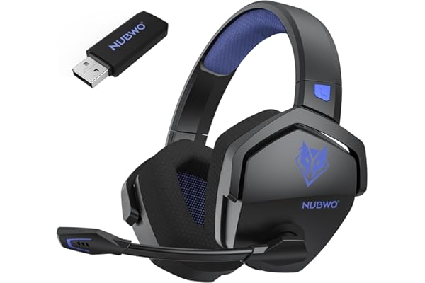 NUBWO G06 Cascos Gaming Inalámbricos con Drivers de 50 mm para PC/Ps5/Ps4/NS/Mobile, Auriculares Gaming Inalámbricos con 2.4 GHz+Bluetooth 5.3 Modo Dual,7.1 Sonido Envolvente,Duración 100Hr+ - Azules