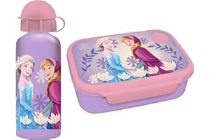 Diakakis Kids Kinder Lunchbox Set - Sandwichbox & Aluminium Wasserflasche 500ml - Schule Reise Mittagessen Essen Set BPA Frei (Frozen 2)