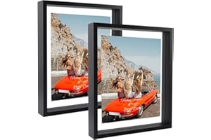 EXYGLO Juego de 2 Marcos de Fotos 20x25 cm Flotantes, Marco de Fotos Doble Cristal, Marco Doble Care para Colgar en la Pared o de pie Sobre la Mesa, Muestra Fotos de Hasta 24x29cm, Negro Clásico