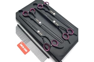 SMITH KING 8,0 Zoll Professionelles Hundepflegescheren-Set Gerade & Ausdünnen & Gebogen & Chunker 4 Stück in 1 Set (mit Kamm)