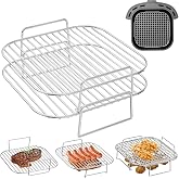 HONYAO Air Fryer Rack 2 Pieces Stackable Stainless Steel Air Fryer Accessories for Cecotec 5.5/6/6.5/8/8.5L, Cosori 5.5/5.7/6