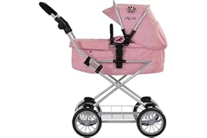 PLAY LIKE MUM Daisy Chain Destiny Travel System Dolls Pram - Adjustable handles from 54-87cms. For children of 5,6,7,8 or 9 years (Classic Pink)