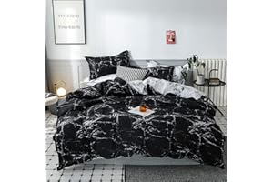 Gafance 3PCS White Marbling Printed Duvet Cover Black Bedding Set Double, Soft & Easy Care Comforter Cover with Zipper Closure, Lightweight Double Bed Quilt Cover (200 X 200 CM) & 2 Pillowcases