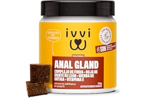 ivvi Anal Gland - Snacks para apoyar la Salud de Las glándulas anales en Perros. Contiene Calabaza, psyllium, Lino, Diente de león, ortiga y prebióticos. 60 Snacks (270g) con Mantequilla de maní