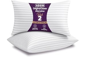 adsin Stripe Bed Pillows, Bounce Back Premium Polyester Hypoallergenic And Dust Mite Resistant Hotel Luxury Sleep Pillows, for Back and Side Sleepers Pillow (Medium, Pack of 2)