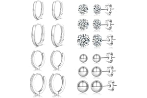 LOUMILEO Creolen Silber 925 Kleine Silber Ohrstecker mit Zirkonia Hypoallergen Ohrringe Silber Ohrstecker Kleine Ohrringe Silber 925 Stercker Set für Mehrere Piercings 6/8/10 Paar