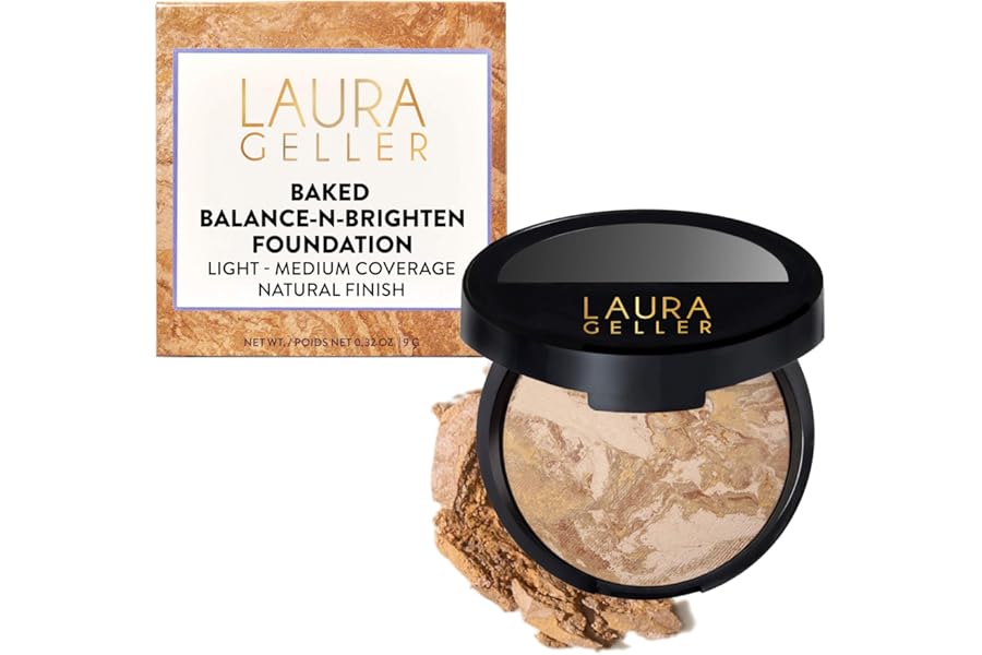 LAURA GELLER Baked Balance-n-Brighten Colour Correcting Powder Foundation (Medium) Buildable Light to Medium Coverage Baked Foundation, Demi-Matte Finish