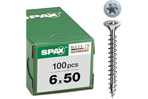 SPAX Universalskruv, 6,0 x 50 mm, 100 stycken, T-STAR plus, försänkt huvud, full gänga, 4CUT, WIROX A3J, 1191010600503