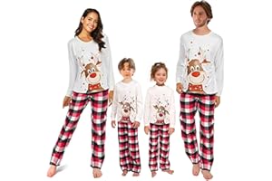 RANJIMA Weihnachten Schlafanzug Familien Set, Weihnachts Pyjama Familie, Weihnacht Family Christmas Pyjamas mit 1 Oberteil und 1 Hose