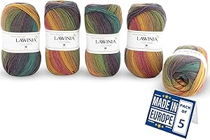 LAWINIA COLORISH Luxury Rainbow Yarn DK, Rainbow Wool for Knitting, Pack of 5 Each 100g - 350m 100% Acrylic DK Knitting Yarn, Multicoloured Wool, Ombre