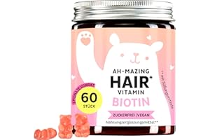 ‎BEARS WITH BENEFITS Biotin-Gummibärchen Ah-mazing Hair - Vitamine für Haare, Haut und Nägel – 5000 µg Biotin, Zink, Vitamin C, E & Jod – 60 Stück (2-Monatsvorrat), Vegan, Zuckerfrei, Bears with Benefits
