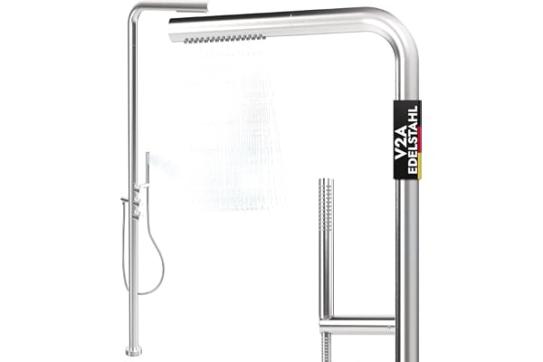 LAWA Living and Lifestyle Douche extérieure de Jardin V2A en Acier Inoxydable Chaud et Froid avec douchette Douche de Sauna avec 2 raccordements Douche de Piscine hammam