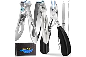 GJNL Toenail Clippers for Seniors Thick Nails - Wide Jaw Opening Extra Large Toe Nail Clippers with Catcher, Professional Sharp Curved Blade Heavy Duty Clipper Pro Nail Cutter for Seniors Long Handle