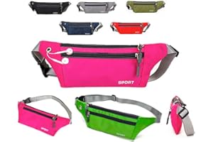 ONE BEST DEAL Sport Waist Bags Pouch Fanny Pack Bumbags Travel Running Belt Zip Fashion Bum Bag Adjustable Belt Women Men Unisex for Sport Running Hiking Jogging (Black)