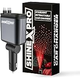 ShineXPro Starlight Retractable Car Charger - Extra-Long Type-C Retractable Cables, 4-in-1 Car Mobile Charger with Starry Sky