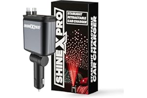 ShineXPro Starlight Retractable Car Charger - Extra-Long Type-C Retractable Cables, 4-in-1 Car Mobile Charger with Starry Sky, 120W Car Fast Charger with Dual USB Port for Android & iOS Devices
