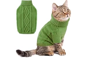 ALAGIRLS Winter Cat Clothes Fleece Dog Sweater, Turtleneck Puppy Clothes for Small Dogs Boy Girl, Pullover Knit Christmas Holiday Pet Outfits, Green XS