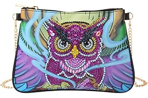VETPW DIY 5D Búho Bolsa de Pintura de Diamantes con Cadena, Diamond Pasted Painting Cuero Monedero Bolsa Billetera Bolso de Mano Bolsa de Maquillaje para Fiestas, Viajes, Vacaciones