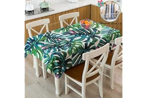 FANSU Rectangular Linen Waterproof Tablecloth, Creative Nordic Green Tropical Plants Table Cover,Multi-purpose Decorative for Party Banquet Garden Outdoor or Indoor (140x260cm,Monstera A)