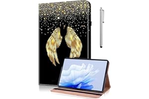 TUOLISG Case for Samsung Galaxy Tab A7 10.4 Inch (SM-T500 / T505 / T509), PU Leather Lightweight Cover Folio Flip Stand Protective Case with Stylus Pen - Golden Wings