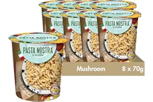 PASTA NOSTRA DI BOLOGNA Pasta Nostra | Instant Pasta Pots, Fusilli Pasta with a Mushroom Sauce, Pack of 8 x 70g, Made in Italy, Ready in 5 minutes