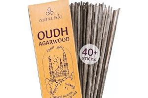 Mystic Bakhoor Oud rökelsestavar - (40+ pinnar) Tjucka naturharts rökelse gjord av Assam Oudh chips, kolfri
