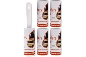 FOUR GUYS Lint Roller, 5 sticky Refill heads with 1 Handle Lint Remover Easy peel sheets Lint Roller remove pets fur and dust sticky fluff remover for Clothes, Sofa, Bed, Carpet & All Fabric Sticky Heads