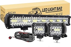 PICAA Led Arbeitsscheinwerfer 20 Zoll 420W Lichtbalken Zusatzscheinwerfer Bar Spot Flutlicht Kombination für SUV Offroad ATV UTV Traktor 4x4 Auto Mit 2PCS 4 Zoll Arbeitslicht
