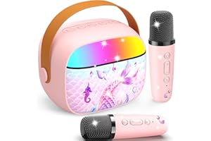 DOYRAN Kids Karaoke Machine, Portable Bluetooth Speaker with 2 Wireless Microphones, Mermaid Gifts for Girls, Suitable for Girls 3 4 5 6 7 8 9 10 Years Old and Up, Birthday Gift
