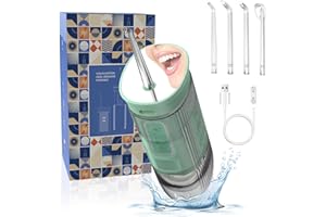 OHAANYY Hydropulseur Jet Dentaire Portable, Irrigateur Oral Électrique 200ML Professionnel Hydropulseur sans Fil, Hydropulseur pour Soins de Dents, 3 Modes et 4 Buses, IPX7 Étanche, pour Voyages (Vert)