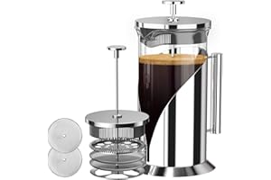 CAFE DU CHATEAU Café Du Chateau 34oz Cafetiere French Press Coffee Maker – Heat Resistant Borosilicate Glass & 304 Stainless Steel Press – 4-Level Filter System – Large Percolator for Ground Coffee