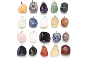 Jovivi Lot de 20PCS DIY Mini Pièrres Naturelles Collier Pendentif Gravier Chakras Tibétain Bouddhiste en Formes Variées Décoration Bureau Maison Bibelot avec 2PCS Chaîne